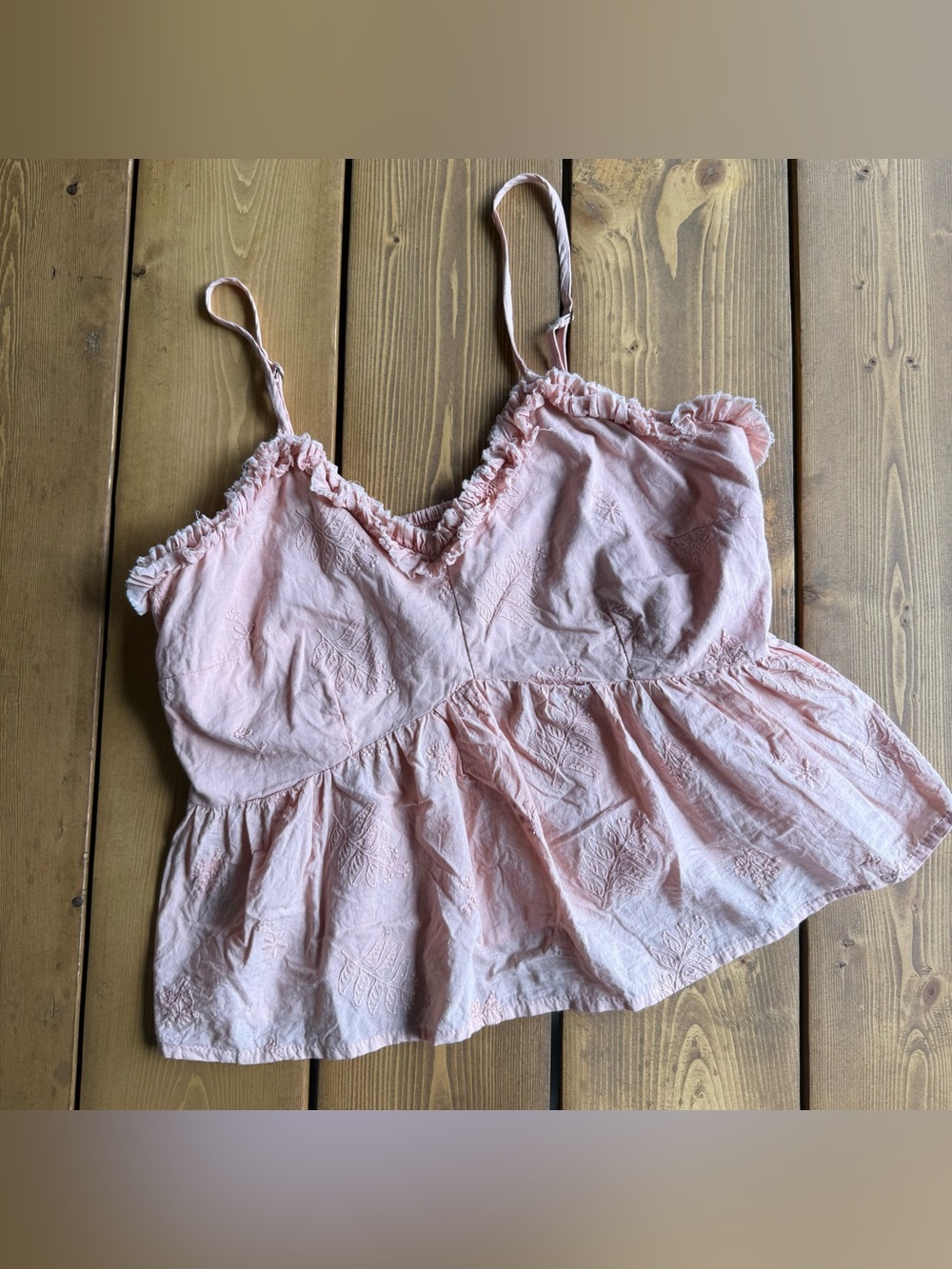 100% Cotton Embroidered Cami M Blush Pink Boho